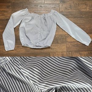 Aeropostale blue white off shoulder striped blouse SZ small 55% cotton CUTE!!!